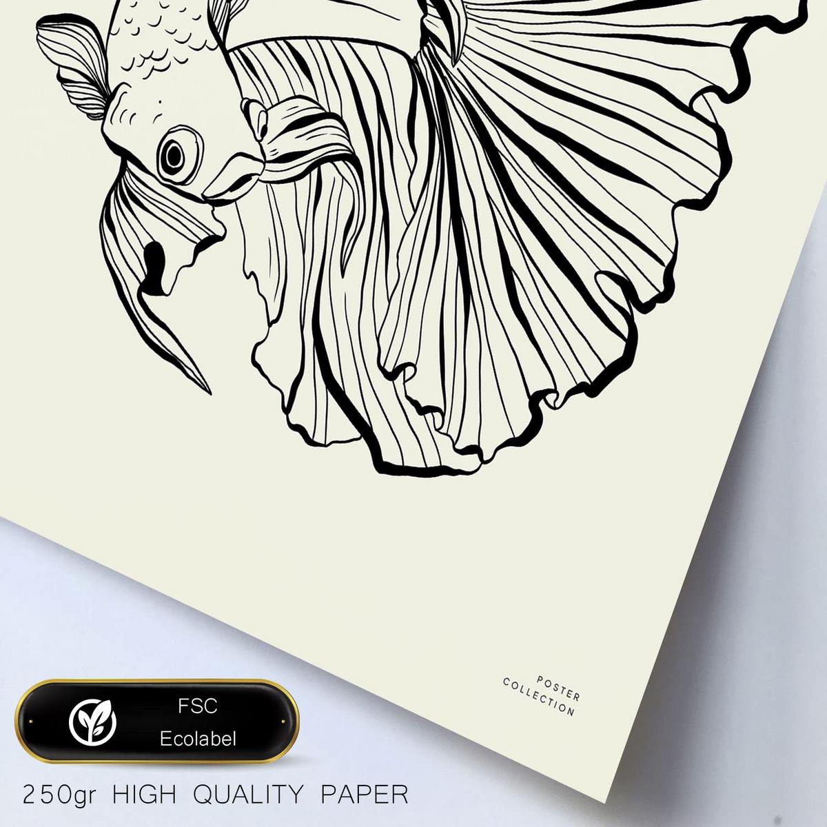 POSTER Set Mit 6 In Schwarzer Tinte Fische Kunstdrucke Von Meer Und Ozean Für Innenarchitektur A3 & A4 Weißer Rahmen - Weiß, Papier (29/3cm) - Nacnic