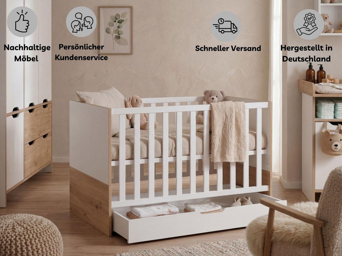 BETTSCHUBKASTEN für Babybett Maxim Kreideweiß - Weiß, Holzwerkstoff (137/16/63cm) - arthur berndt