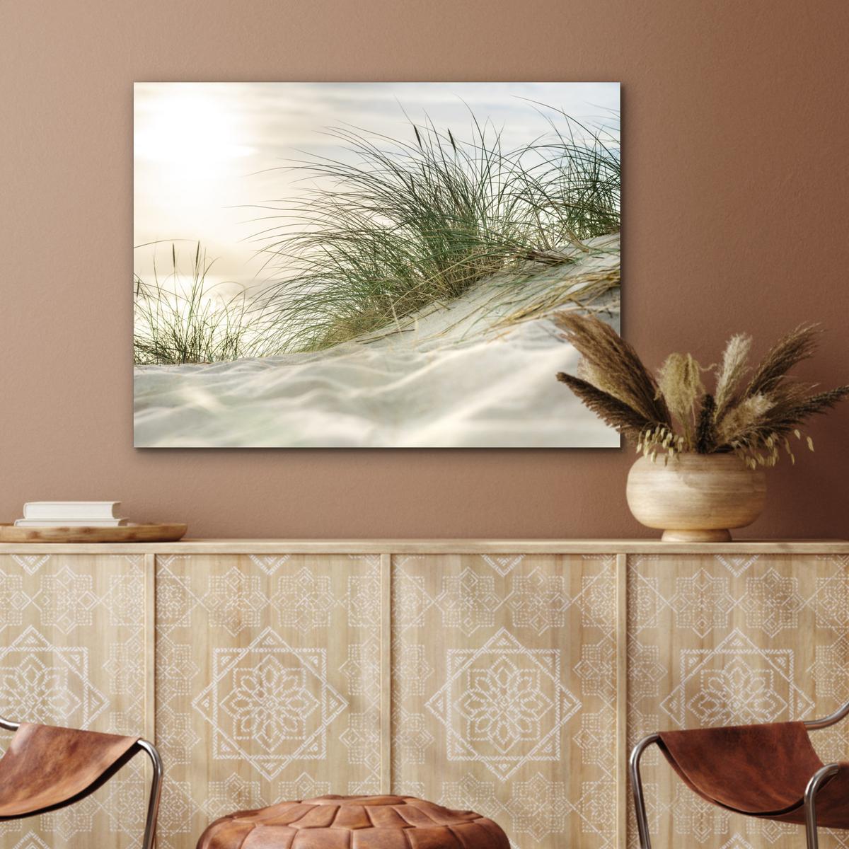 METALLBILD Dünen mit Strandhafer in der Sonne des Nationalparks Schleswig-Holsteinisches Wattenmeer 80x60 cm - Creme, Metall (80/60cm) - MuchoWow