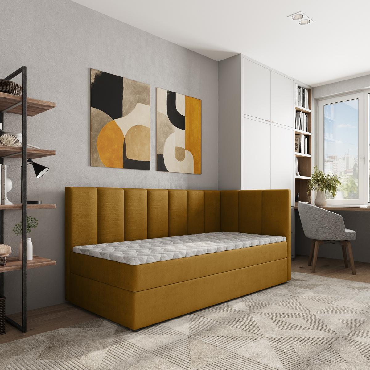 BOXBETT BEVE 100x200 cm mit Matratze und Topper, H2+H3 - Gelb - Gelb, Holz (100/200cm) - MASSENO