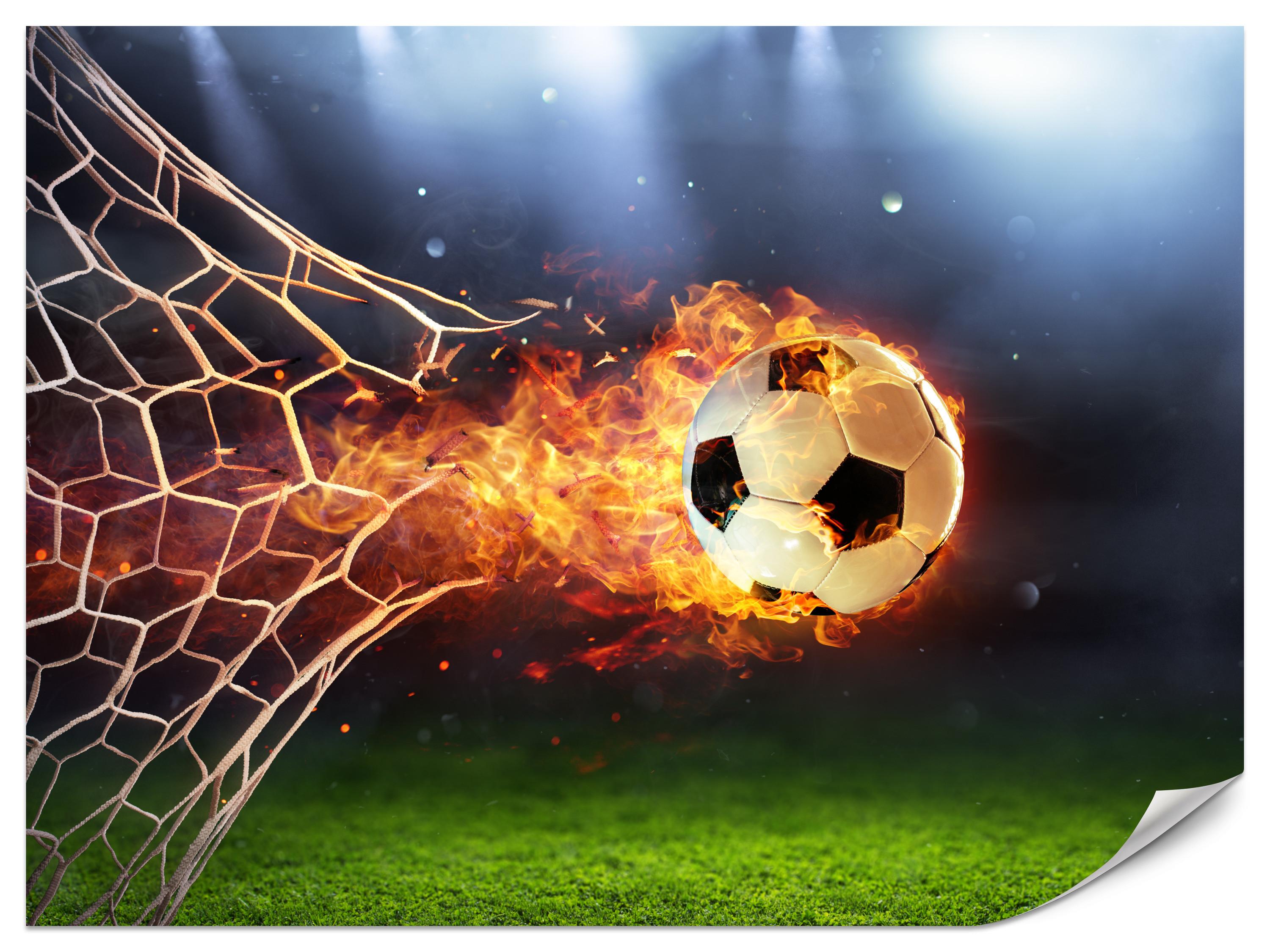 FOTOTAPETE für Jugendzimmer Fußball Flammen Stadion Feuer 400x280 - Multicolor, Papier (400/280cm) - Muralo