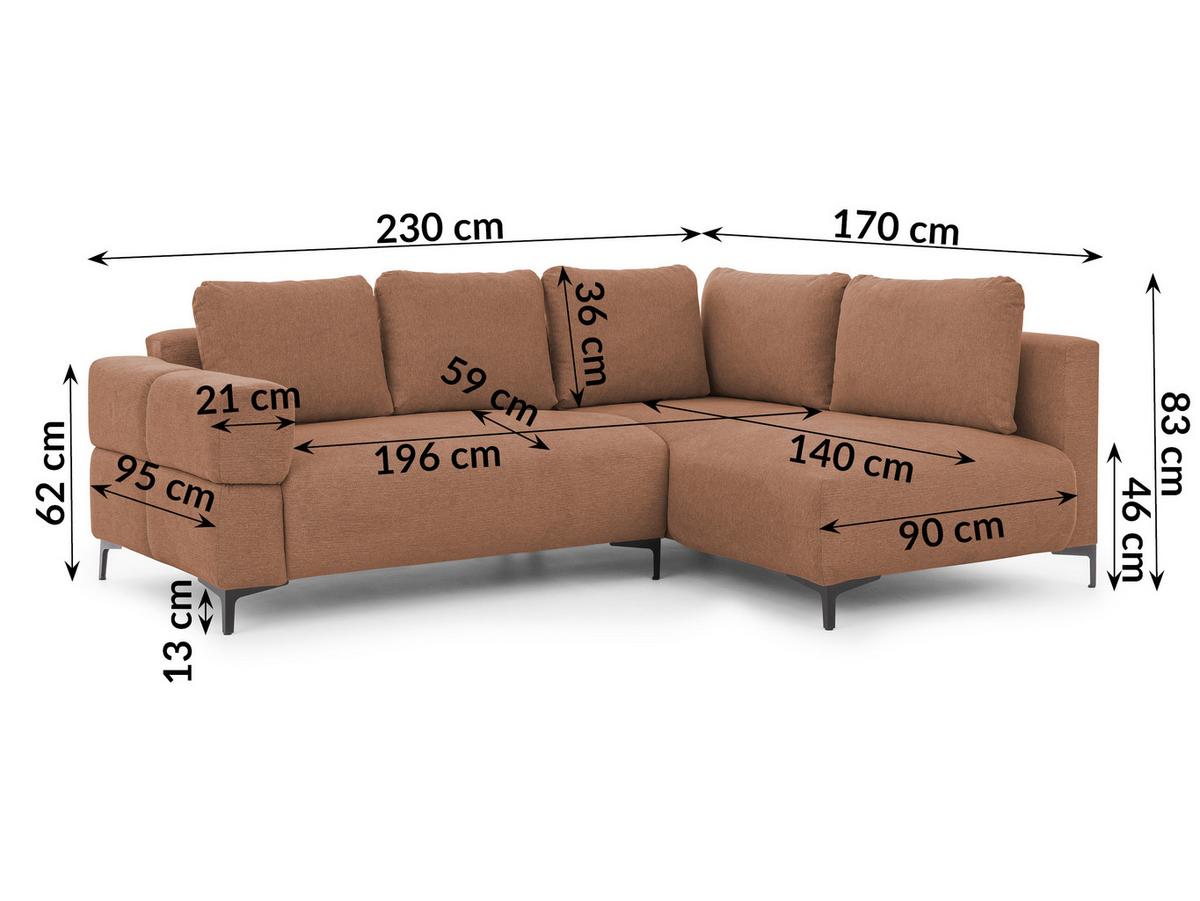 ECKSOFA Cardea in Bubble-Optik aus weichem Terrakotta Strukturstoff mit hohem Sitzkomfort - Ottomane rechts - Terracotta/Schwarz, Holz/Textil (230/170cm) - S-Style Möbel