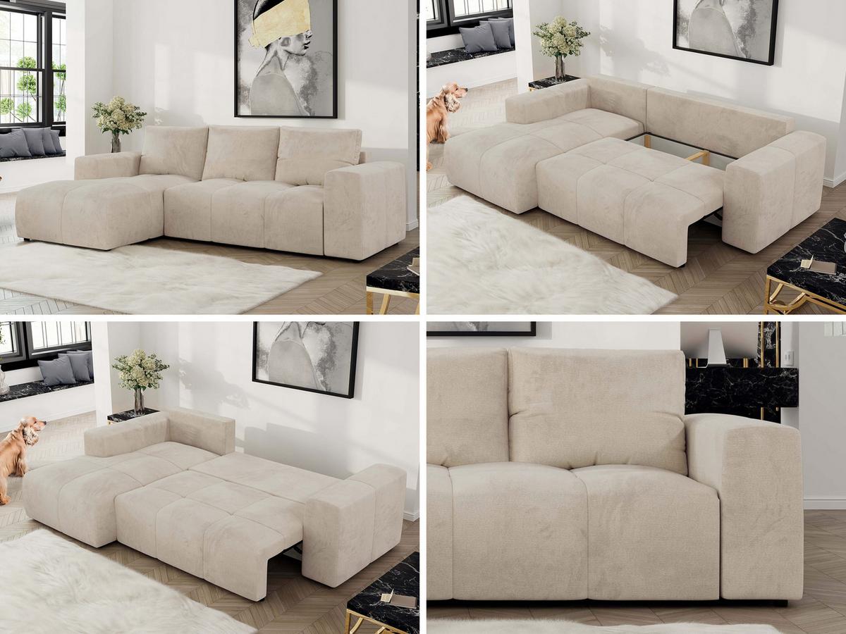 ECKSOFA MONIVA Beige Velvet - Links - Beige/Schwarz, Textil (164/266cm) - MKS