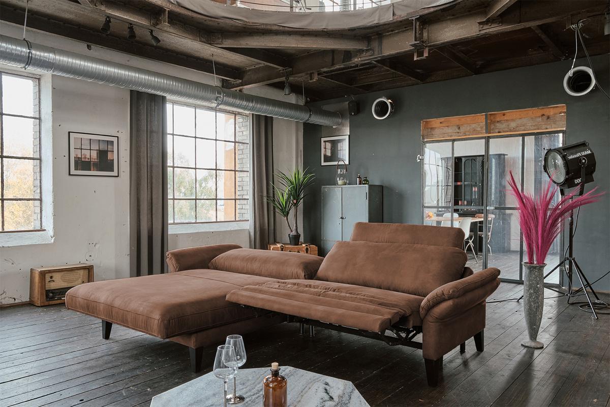 ECKSOFA MIT MOTORISCHER RELAXFUNKTION MALTA Braun Webstoff Relaxfunktion - Schwarz/Braun, Buchenholz/Textil (302/175cm) - KAWOLA