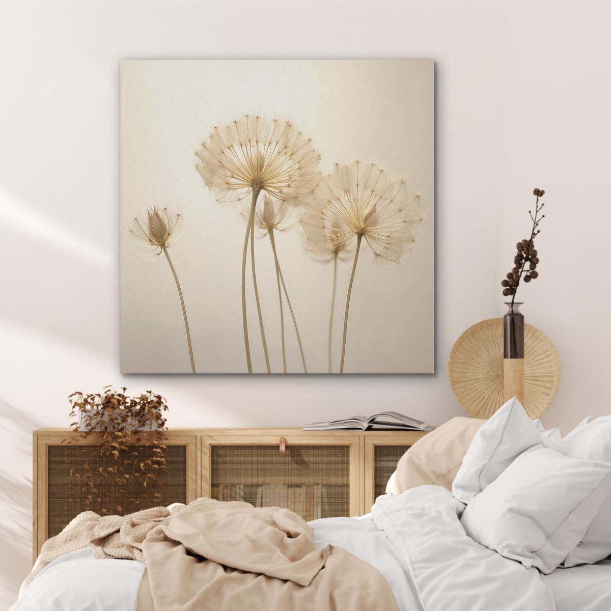 AKUSTIKBILD Sonnenlicht - Löwenzahn - Botanisch - Blumen Akustikpaneele 90x90 cm - Creme, Kunststoff (90/90/0.9cm) - MuchoWow