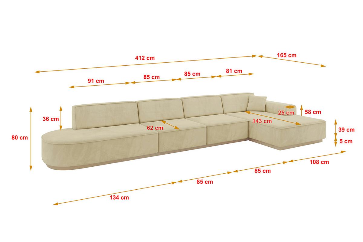 ECKSOFA Ottomane Rechts IREA-L3 - 412x165x80 cm Beige - Taupe, Holzwerkstoff/Textil (412/165cm) - ALTDECOR