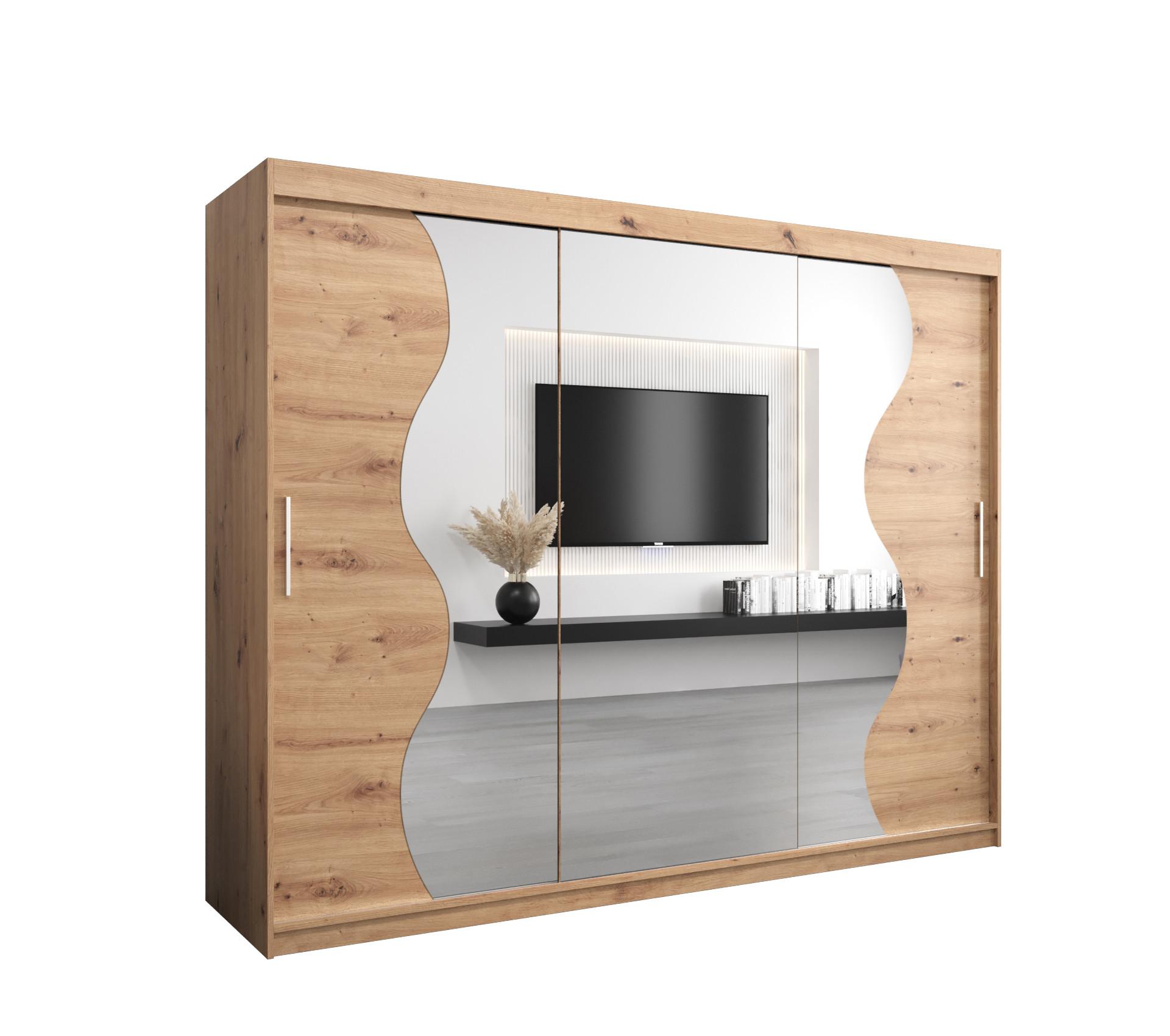 SCHWEBETÜRENSCHRANK 200/250/62 3-türig - Silberfarben/Eiche Artisan, Holz/Kunststoff (250/200/62cm) - MÖBEL KRYSPOL