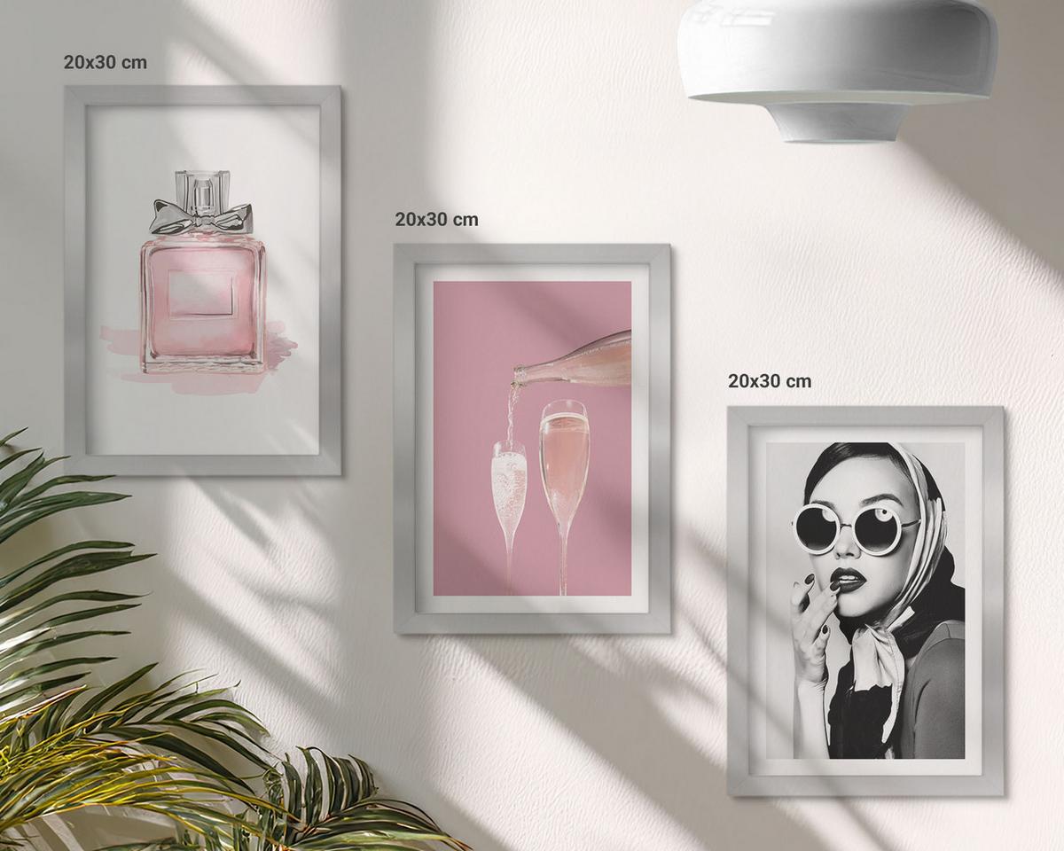 BILDER SET 3er Set - 20x30 cm Silberner Rahmen - Stilvolle pinkfarbene Accessoires - Silberfarben, Kunststoff (20/30cm) - TULUP