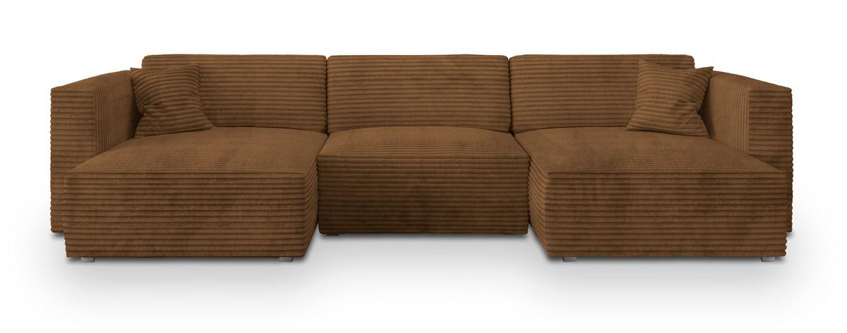 WOHNLANDSCHAFT SARMO Kupferfarben Kordstoff mit Schlaffunktion - Grau/Kupferfarben, Holz/Kunststoff (347/90/148cm) - MASSENO
