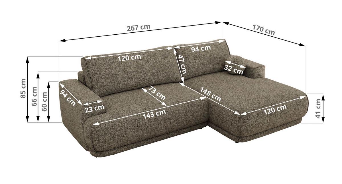 ECKSCHLAFSOFA RINA L Grau Strukture - links - Schwarz/Grau, Kunststoff/Textil (267/170cm) - MKS