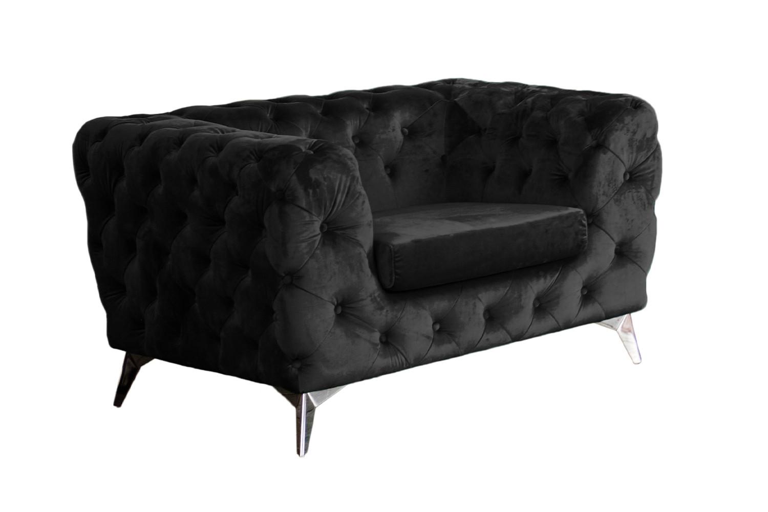 CHESTERFIELD-SESSEL NARLA Schwarz Velvet - Silberfarben/Schwarz, Textil/Metall (120/71/87cm) - KAWOLA