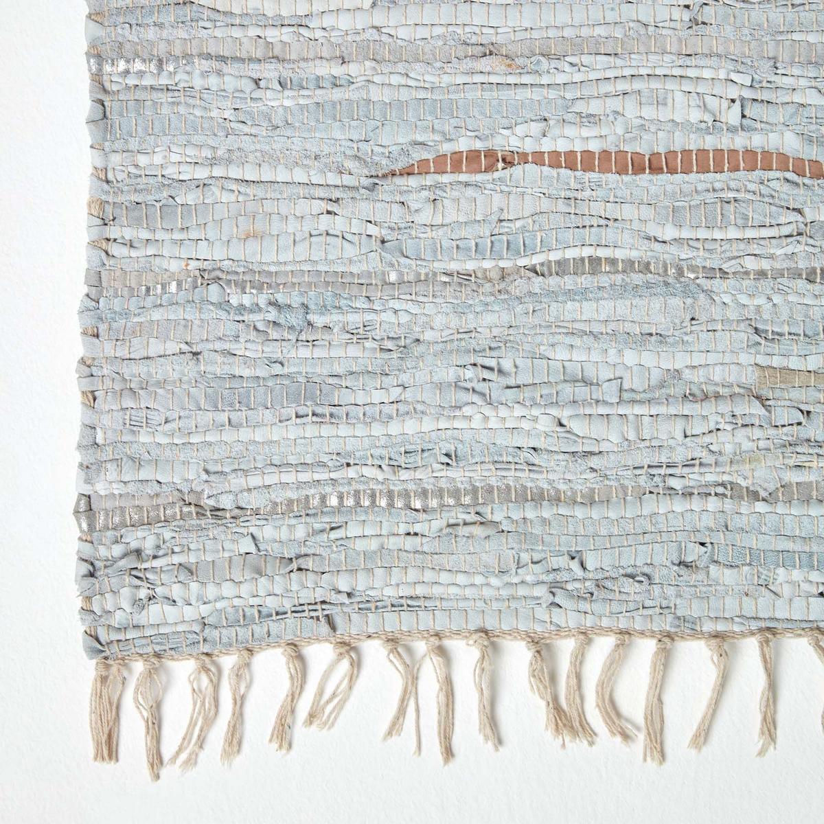 LEDERTEPPICH-LÄUFER Glitter geflochten 66/200 cm - Grau, Leder (66/200cm) - Homescapes