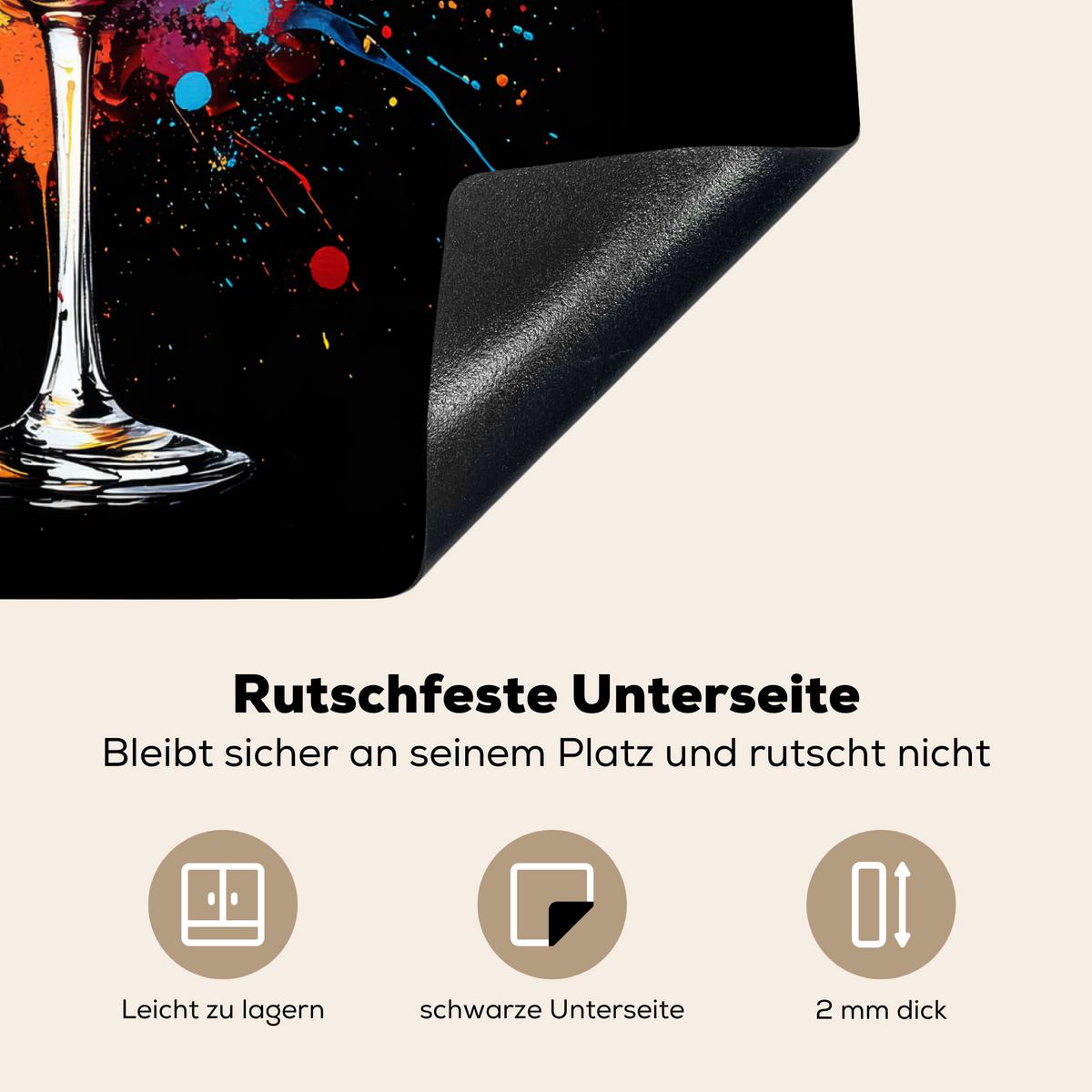HERDABDECKPLATTE Wein - Glas - Graffiti - Getränk - Rot - Farbe Abdeckung Ceranfeld 59x51 cm - Weinrot, Kunststoff (59/51/0.2cm) - MuchoWow