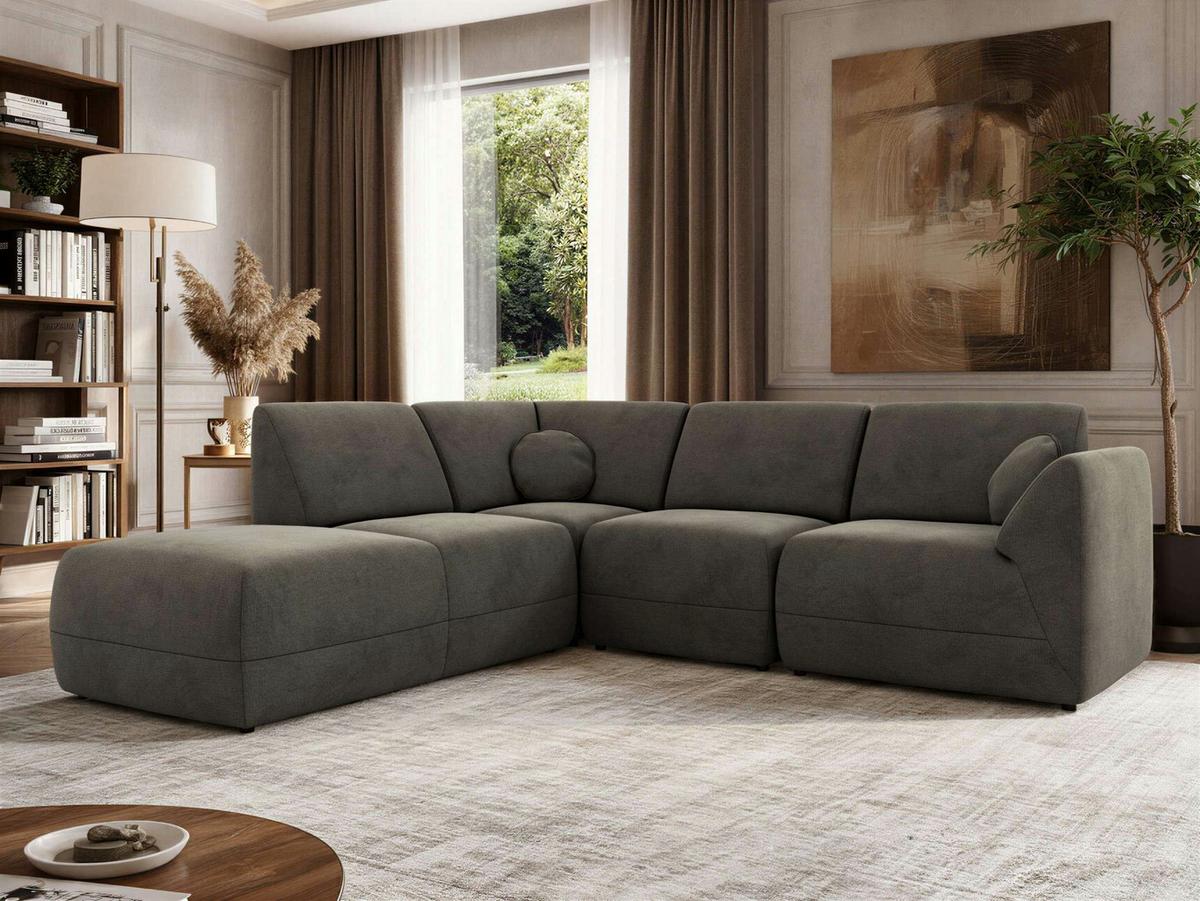 ECKSOFA NOARA 5M L Dunkelgrau Velvet - Links - Dunkelgrau/Schwarz, Kunststoff/Textil (244/267cm) - MKS
