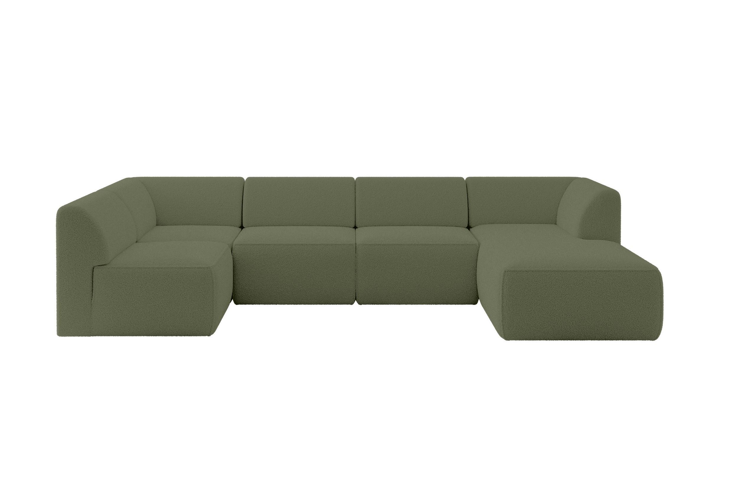 WOHNLANDSCHAFT Ottomane Rechts MOVO-L 345x180x78 cm Grün Bouclé - Dunkelgrün, Holzwerkstoff/Kunststoff (345/78/180cm) - ALTDECOR