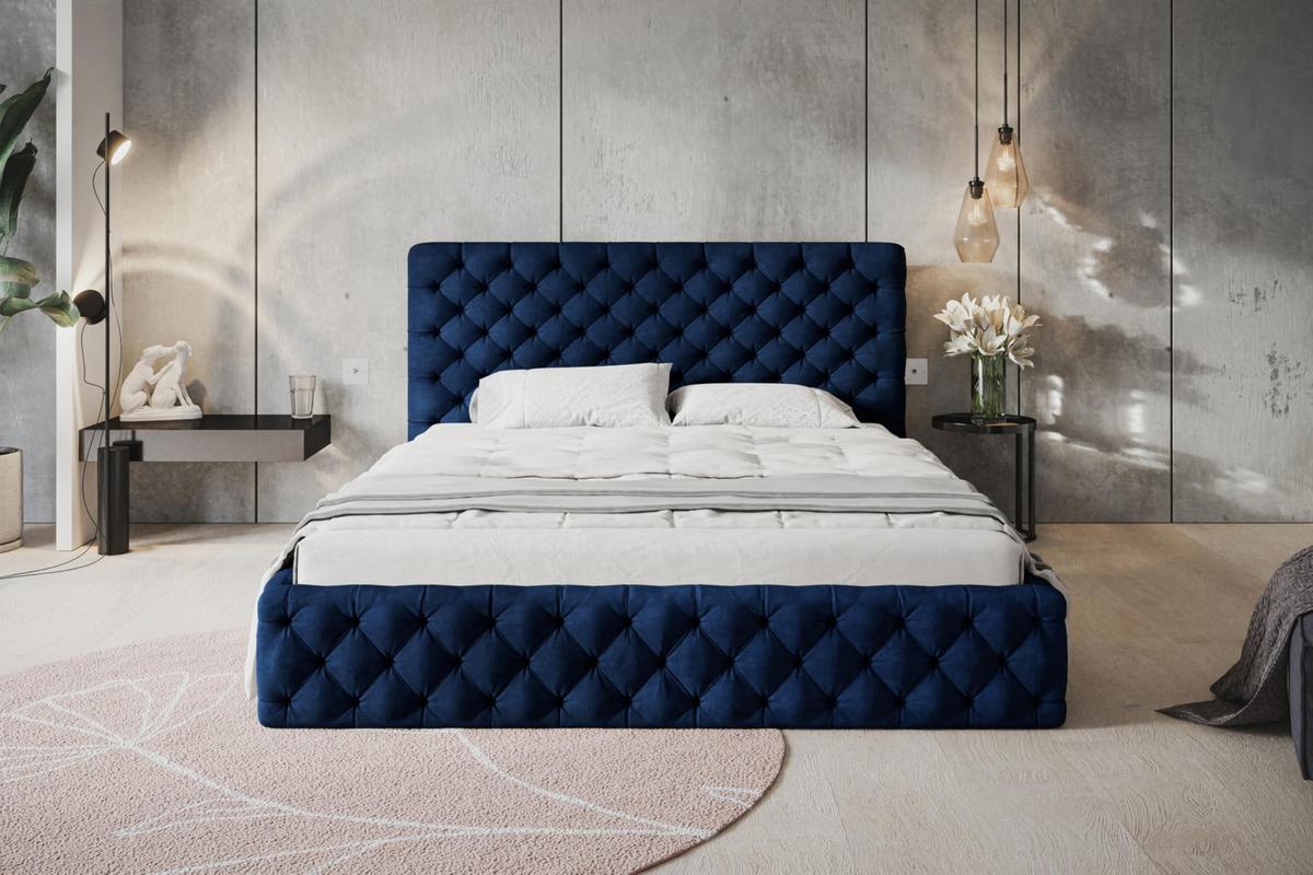 BETT 160x200 - Polsterbett mit Bettkasten und Holzrahmen - Elegant Betten - Glatter Kronos-Stoff - Kollektion Miami, Blau - Blau, Holz/Kunststoff (160/200cm) - Alpi-Möbel