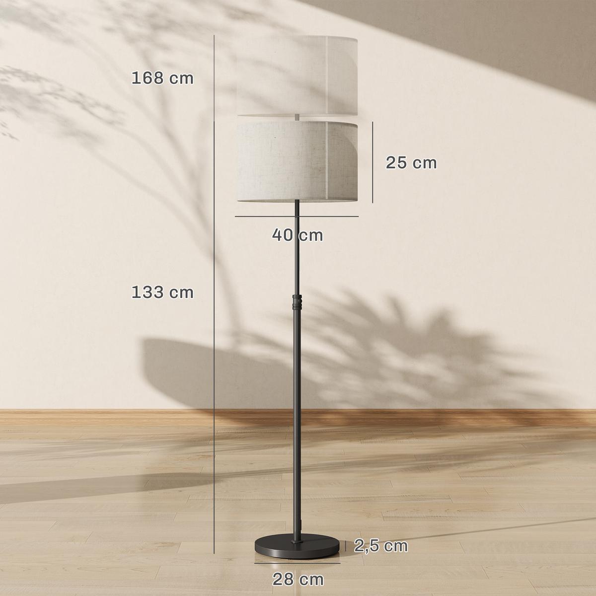 STEHLEUCHTE Stahl Leinenstoff Schwarz - Schwarz, Metall (40/40/168cm) - HOMCOM