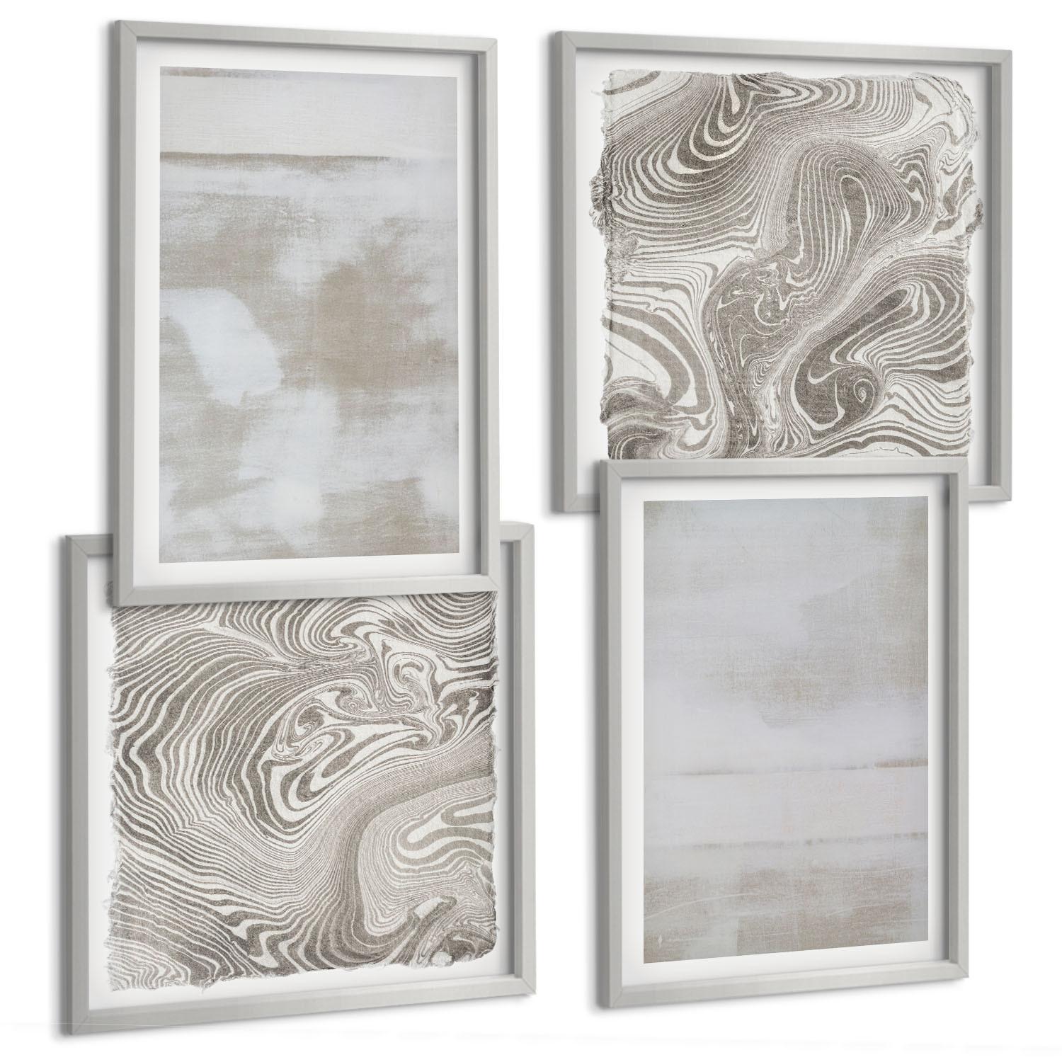 BILDER SET 4er Set - 50x50 cm & 40x60 cm Silberner Rahmen - Abgenutzte Texturen, moderner Stil - Silberfarben, Kunststoff (50/50cm) - TULUP