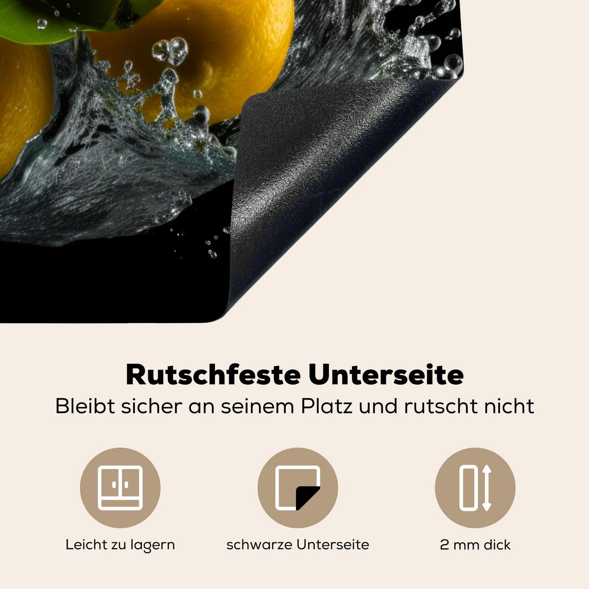 HERDABDECKPLATTE Zitrone - Obst - Gelb - Schwarz Abdeckung Ceranfeld 59x51 cm - Gelb, Kunststoff (59/51/0.2cm) - MuchoWow