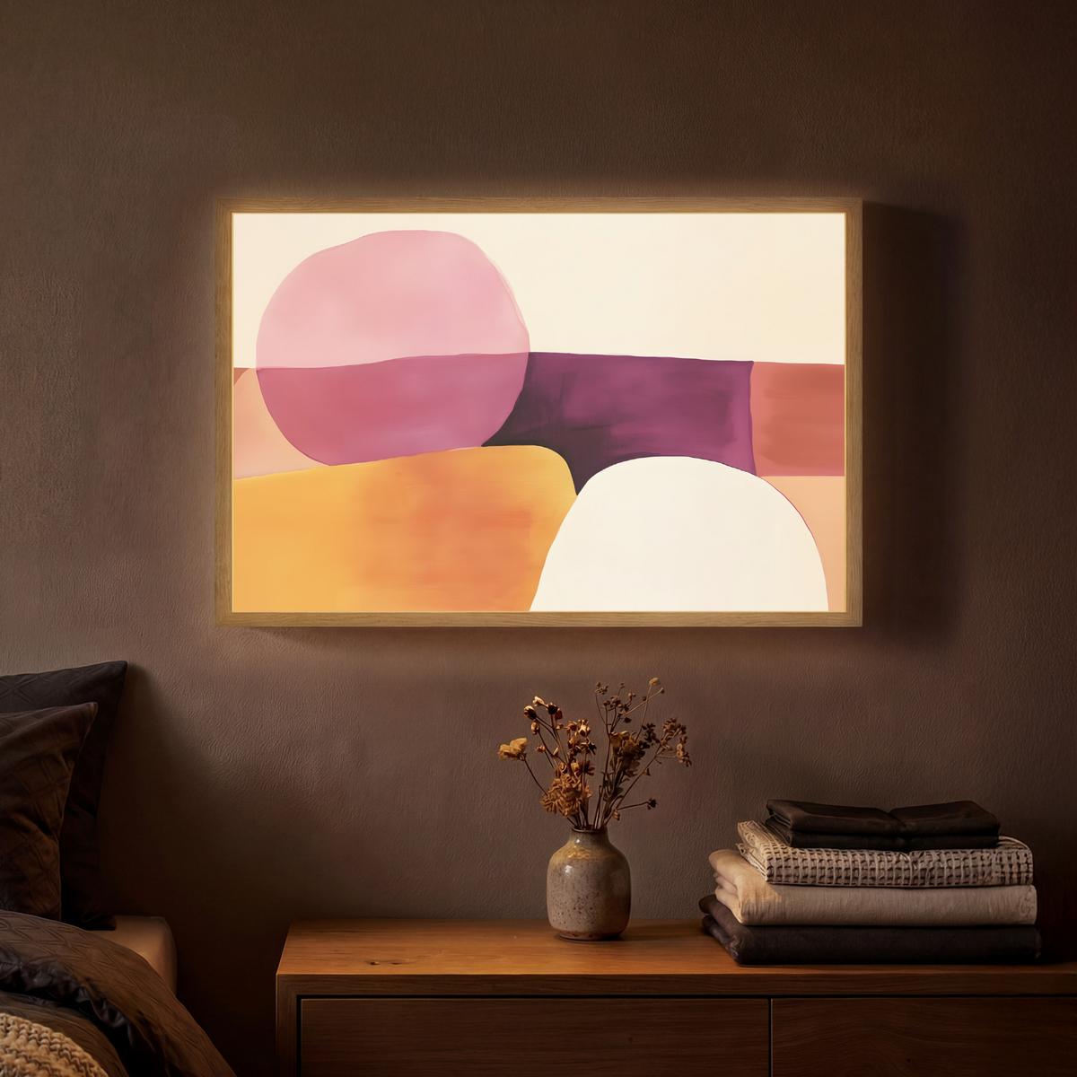 WANDLEUCHTE MIT AKKU Formen - Abstrakt - Farbenfroh 60x40 cm - Rosa, Holzwerkstoff (60/40/8cm) - OnlyWow