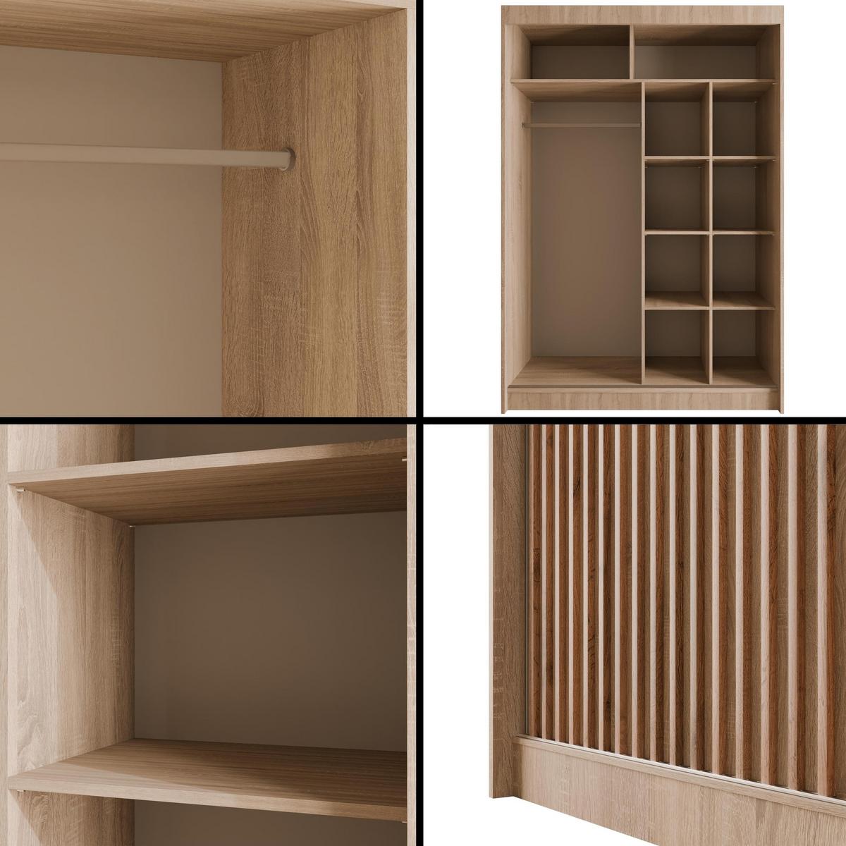 KLEIDERSCHRANK mit Lamel-Schiebetüren VILANv2 - 150 cm Sonoma Eiche+Sonoma Eiche+Lamelle Eiche Wotan - Eiche Wotan/Sonoma Eiche, Holzwerkstoff (150/215/61cm) - ALTDECOR