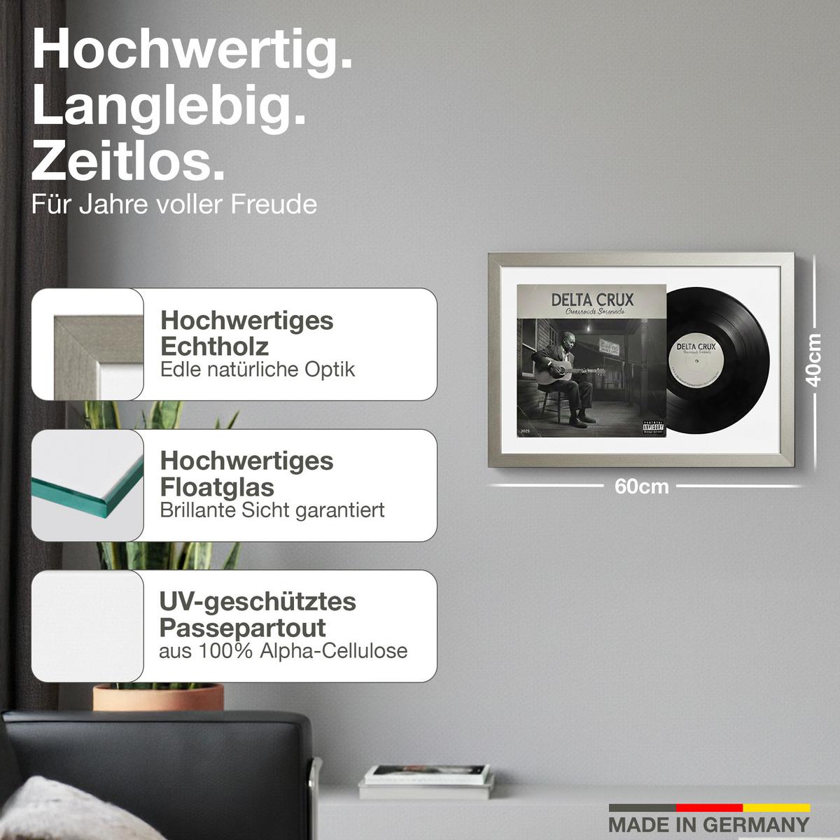 SCHALLPLATTEN RAHMEN 40/60 für Cover & Vinyl - Platinfarben, Holz (60/40cm) - K-Möbel