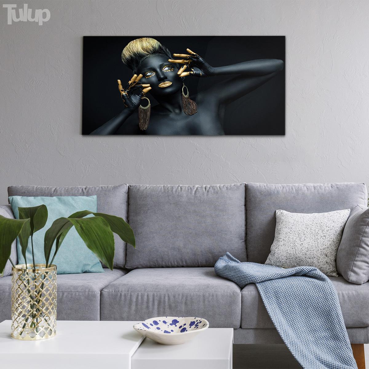GLASBILD 120x60 cm Frau - Dunkelgelb/Schwarz, Glas (120/60cm) - TULUP