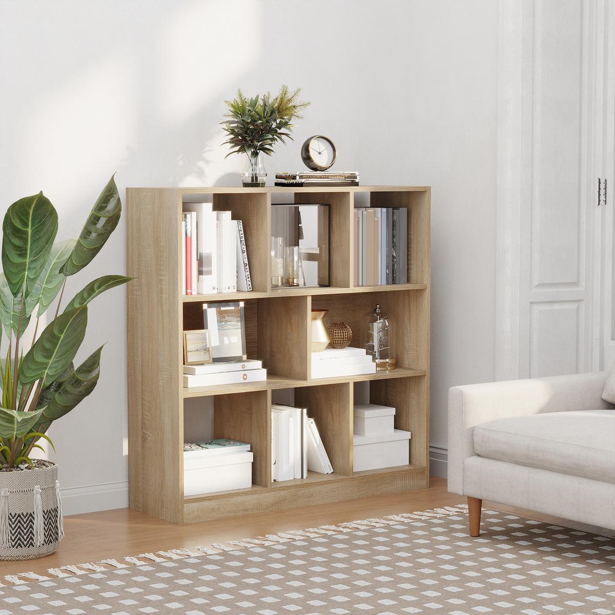 BÜCHERREGAL 3-stöckige Bücherregal Büroregal Home-Office Spanplatte Natur - Braun, Metall (97.5/100/30cm) - HOMCOM