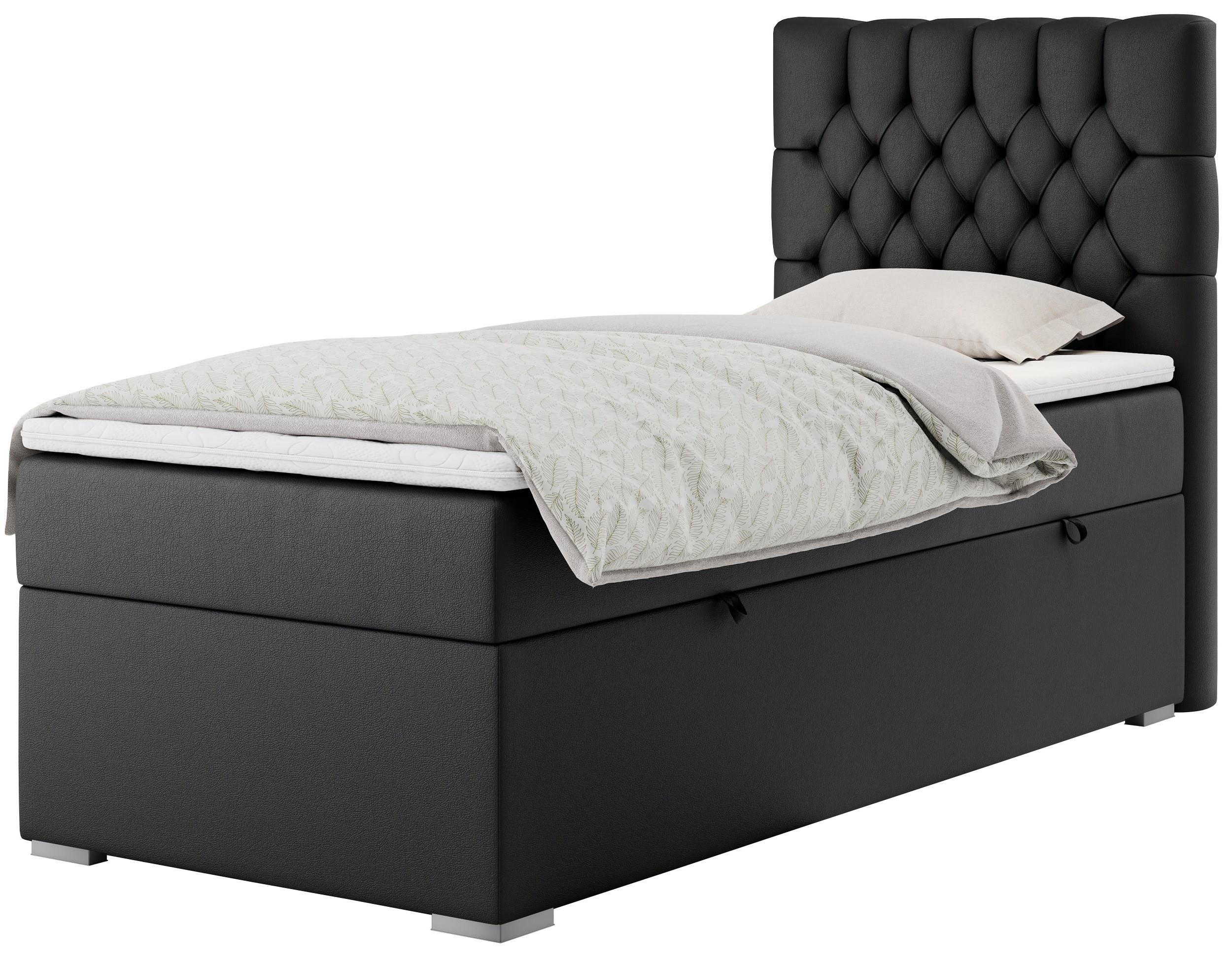 BOXBETT PERA 90/200 Schwarz Kunstleder - H3 - Rechts Seite - Schwarz, Holz/Textil (90/200cm) - MKS