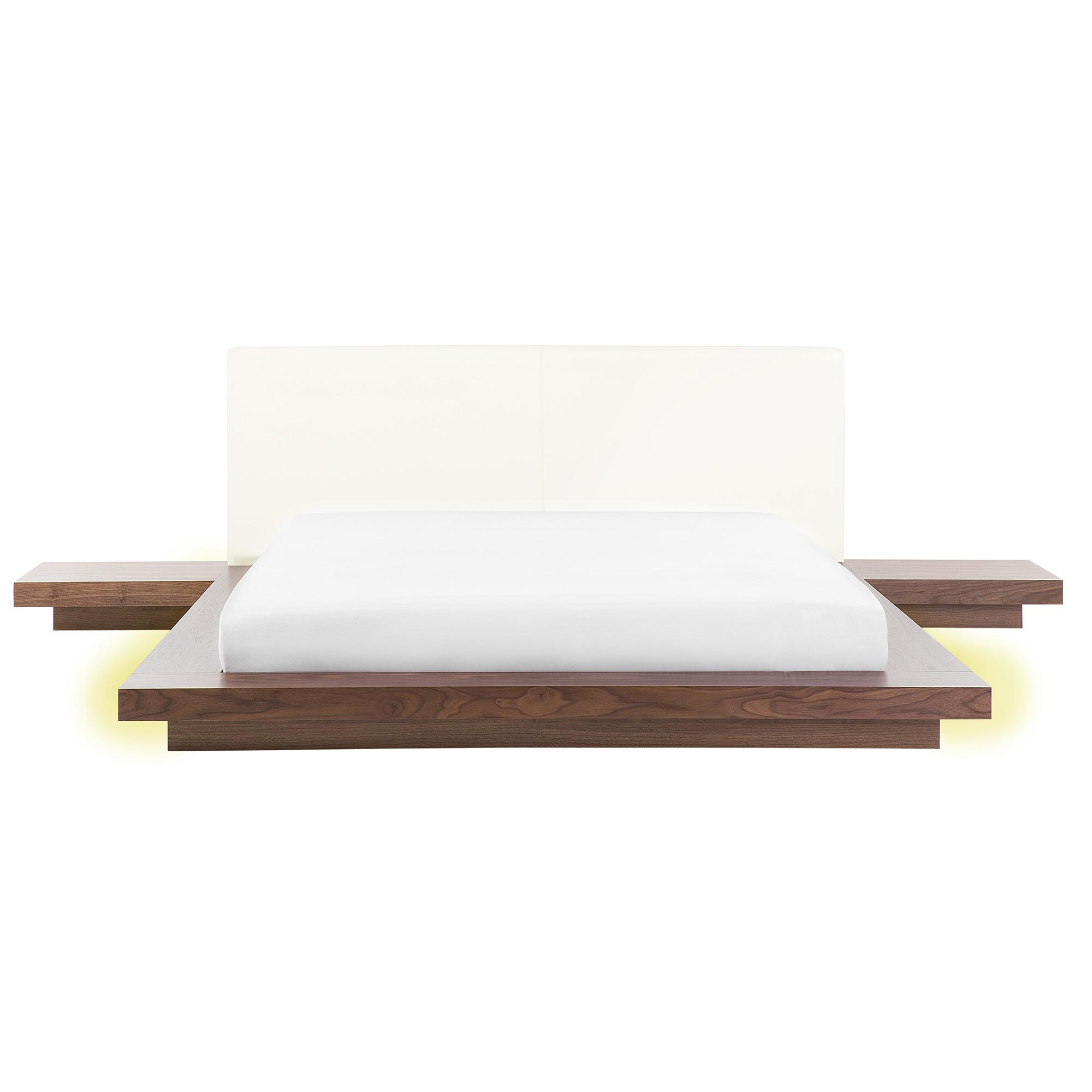 BETT mit LED 160x200 cm Heller Holzfarbton Zen - Hellbraun, Holzwerkstoff (160/200cm) - Beliani