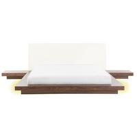 BETT mit LED 160x200 cm Heller Holzfarbton Zen - Hellbraun, Holzwerkstoff (160/200cm) - Beliani