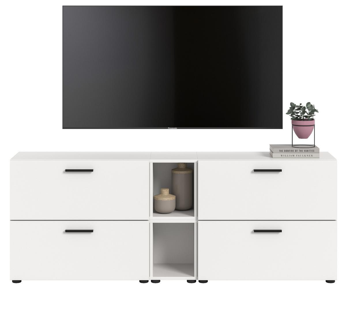 TV-LOWBOARD weiß 176 cm, Fernsehtisch hängend / stehend mit Soft-Close - Schwarz/Weiß, Holzwerkstoff/Kunststoff (176/67/34cm) - Inn.Furn