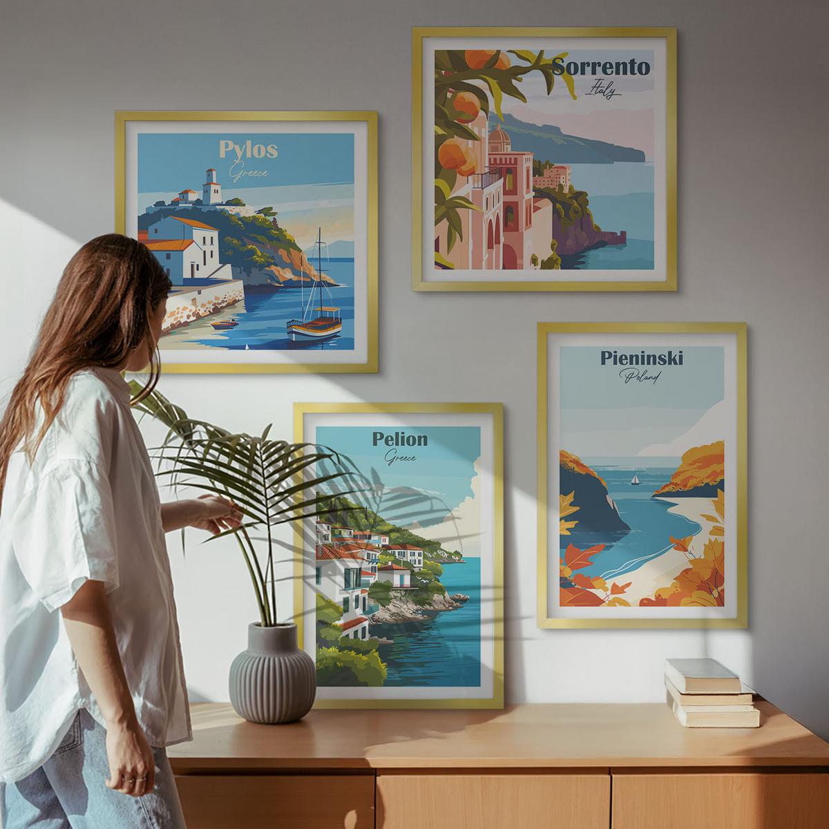 BILDER SET 4er Set - 50x50 cm & 40x60 cm Goldrahmen - Retro-Landschaften im malerischen Stil - Goldfarben, Kunststoff (50/50cm) - TULUP