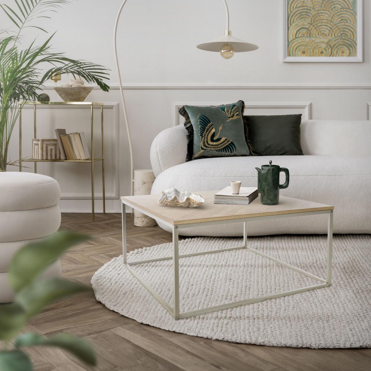 COUCHTISCH 80x80x40 cm Eiche mit Fischgrätenmuster Stahlgestell - Braun, Metall (80/80/40cm) - ML-DESIGN