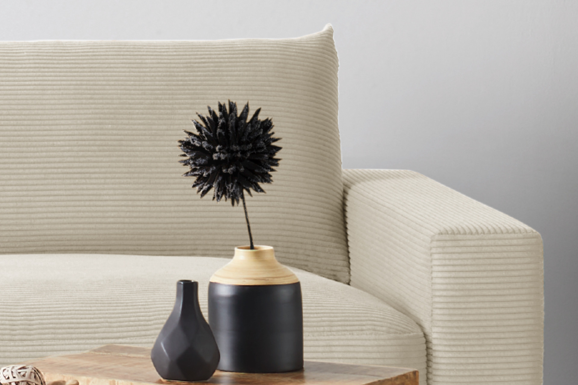 Wohnlandschaft Creme Cord Bezug Armlehnen 