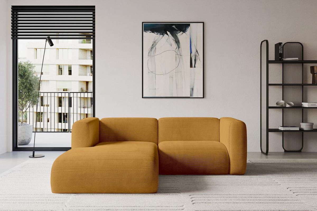 ECKSOFA Ottomane Links MIRA-L1 227x179x89 Senfgelb Cord - Currygelb/Schwarz, Holzwerkstoff/Kunststoff (227/179cm) - ALTDECOR