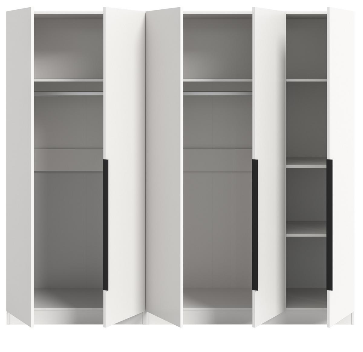 KLEIDERSCHRANK weiß 5-türig 2000 x 181 cm, Drehtürenschrank mit Kleiderstange - Schwarz/Weiß, Holzwerkstoff/Kunststoff (200/181/52cm) - Inn.Furn