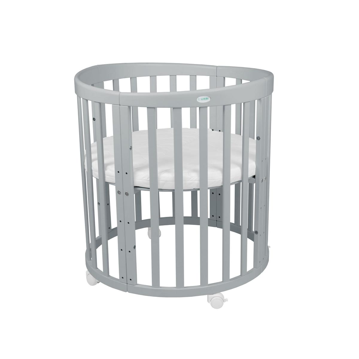 BABYBETT GREY OVAL 7in1 mit Matratze - Grau, Holz/Textil (73/125cm) - waldin