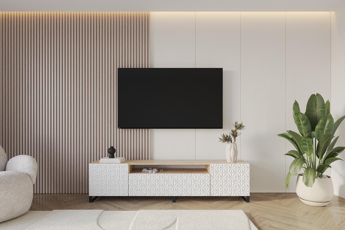 LOWBOARD VIRA-S 200x53x41 cm - Artisan / Weiß - Schwarz/Weiß, Holzwerkstoff (200/53/41cm) - ALTDECOR