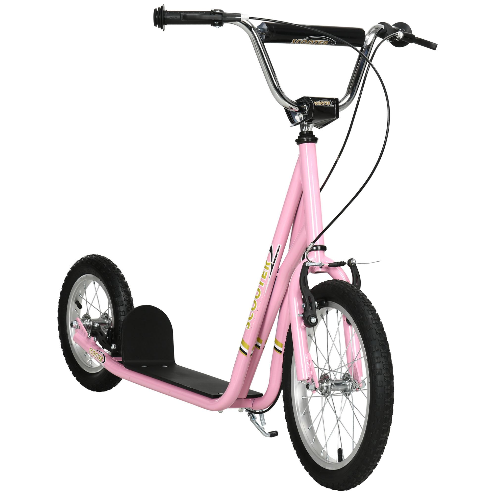 KINDER Tretroller mit Bremsen Scooter 16/12 Zoll Cityroller verstellbar Rosa - Rosa, Metall (135/58/100cm) - HOMCOM