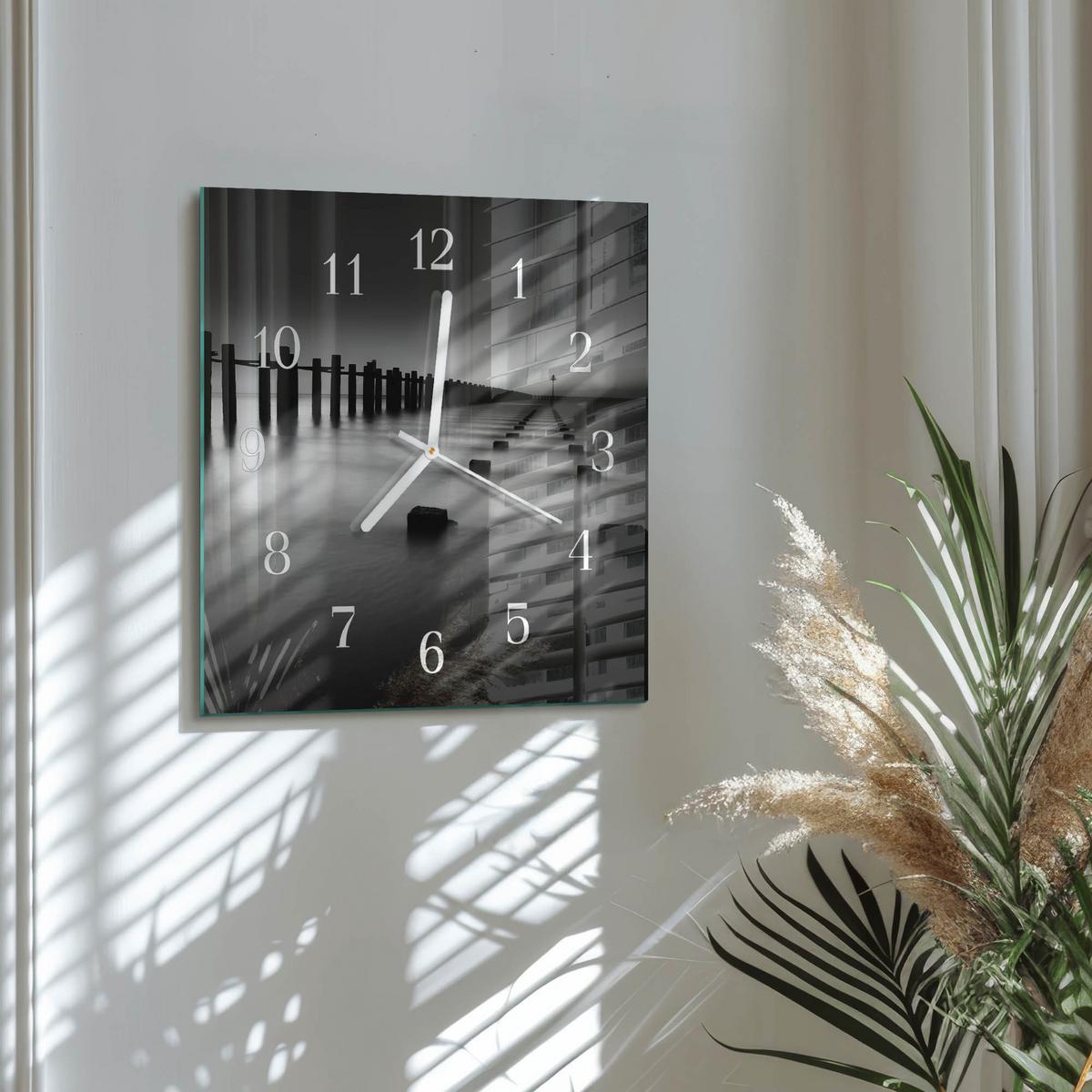 WANDUHR aus Glas 30x30 cm - Meer - Schwarz, Glas (30/30/0.4cm) - TULUP