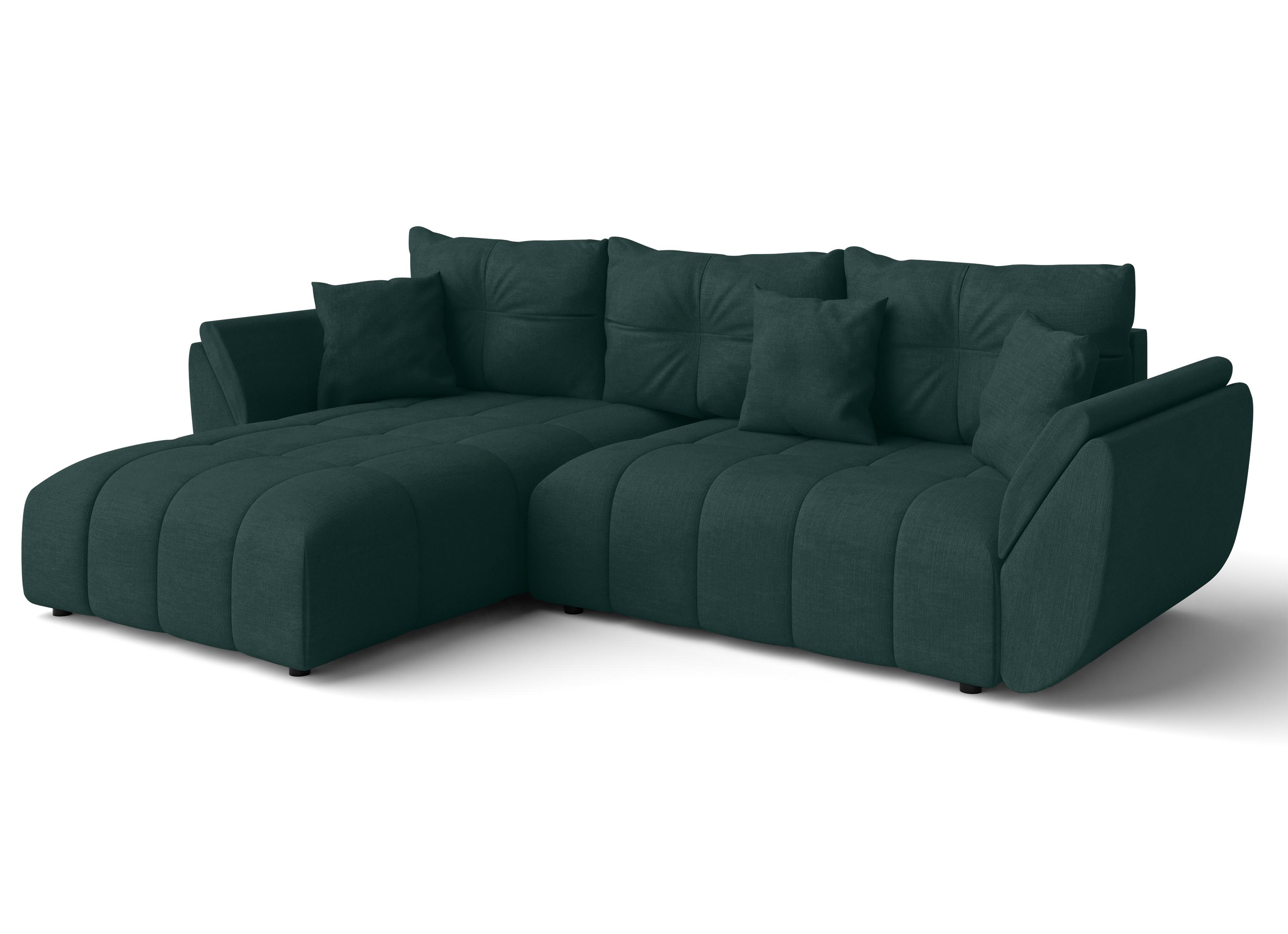 ECKSOFA L Form Verciani Grün 280/190/91 cm mit Schlaffunktion - Schwarz/Grün, Kunststoff/Textil (280/190cm) - AX Living