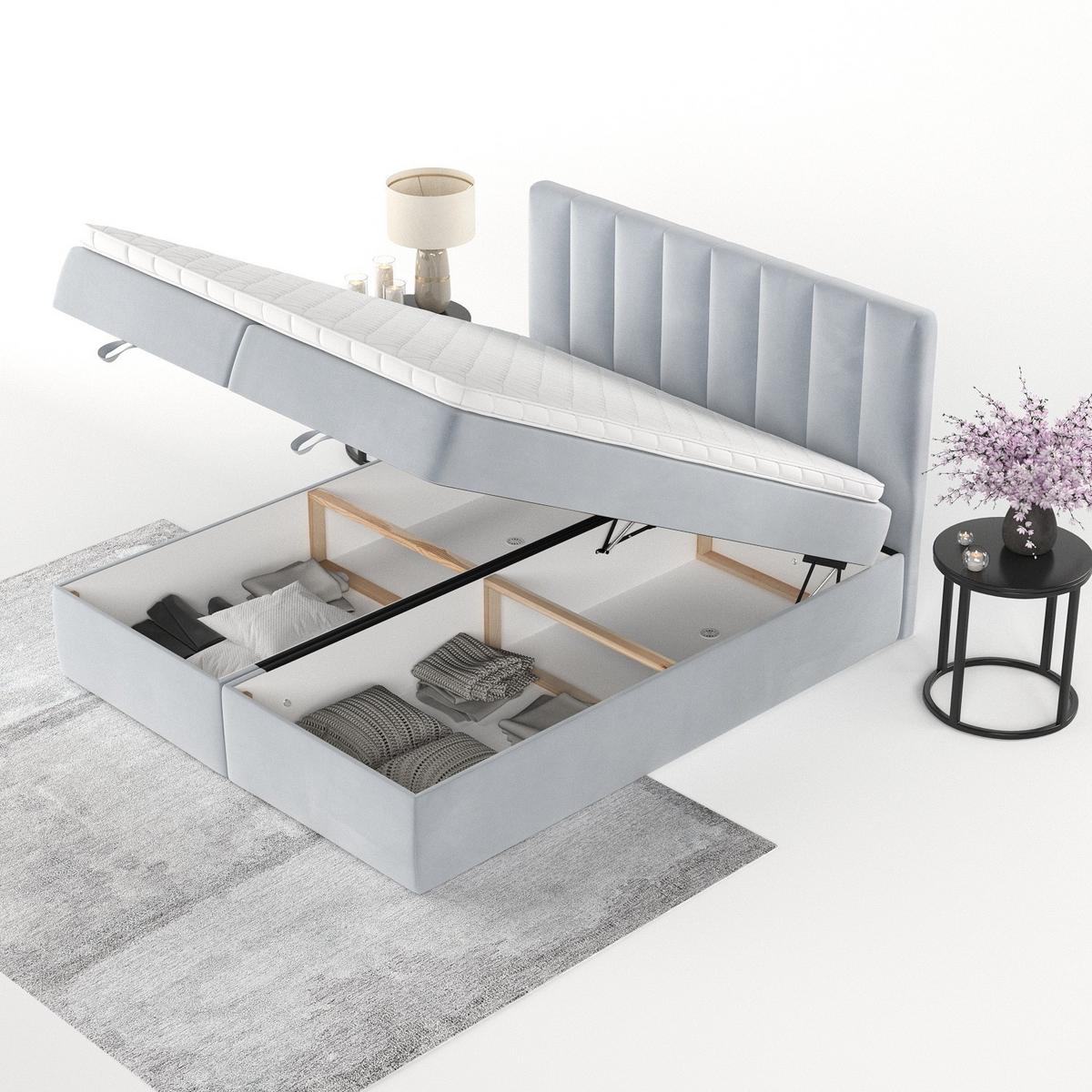 BOXBETT Lusso 180/200 cm Hellgrau im Paros Stoff - Hellgrau/Schwarz, Holz/Holzwerkstoff (180/200cm) - AltaBeds