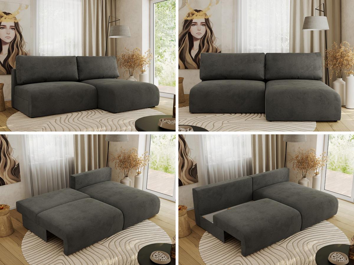 ECKSCHLAFSOFA VIVO L Dunkelgrau Velvet - rechts - Dunkelgrau/Schwarz, Kunststoff/Textil (150/223cm) - MKS