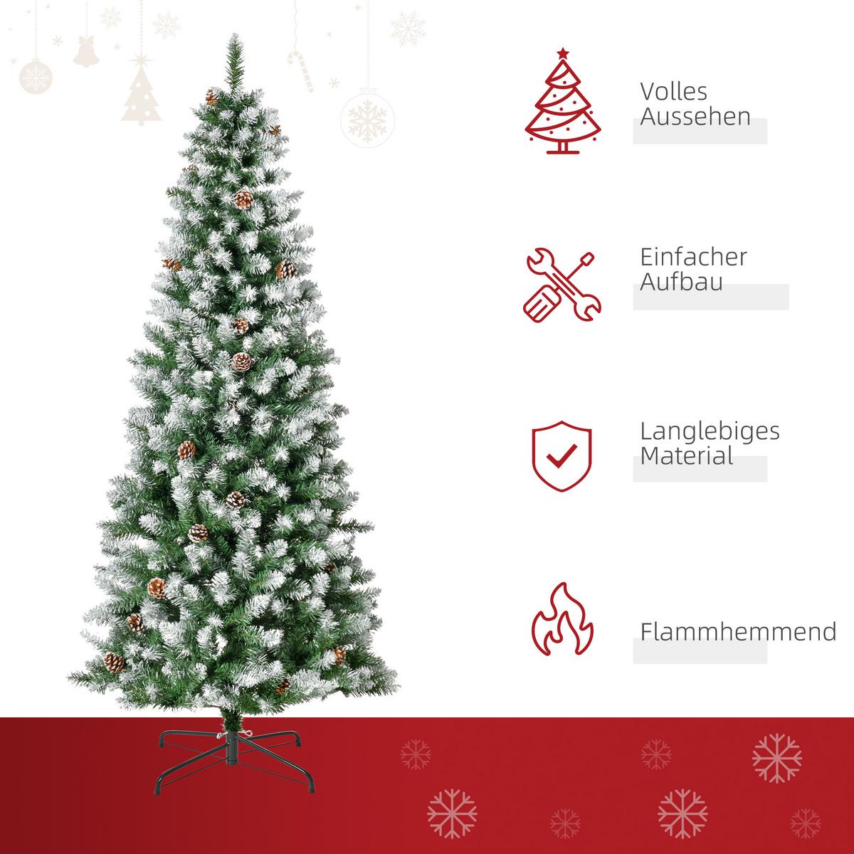 KÜNSTLICHER Weihnachtsbaum, 180 cm Christbaum mit Kunstschnee, Indoor - Grün, Kunststoff (180cm) - HOMCOM