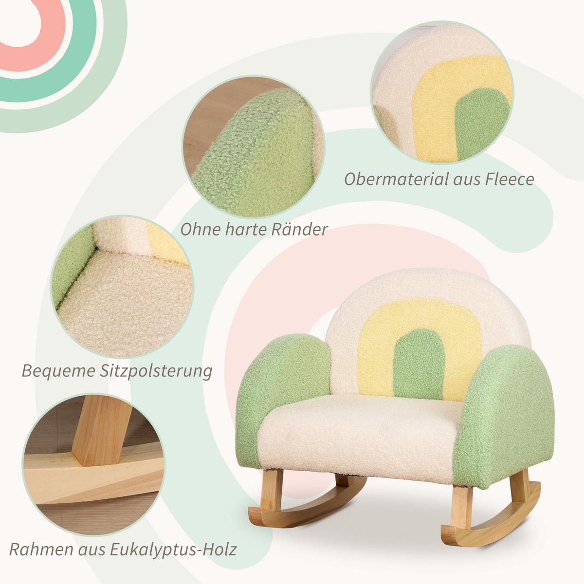 KINDERSOFA Schaukelstuhl für Kleinkinder Kindercouch Babysitz Eukalyptusholz - Grün, Holz (45/44/50cm) - HOMCOM