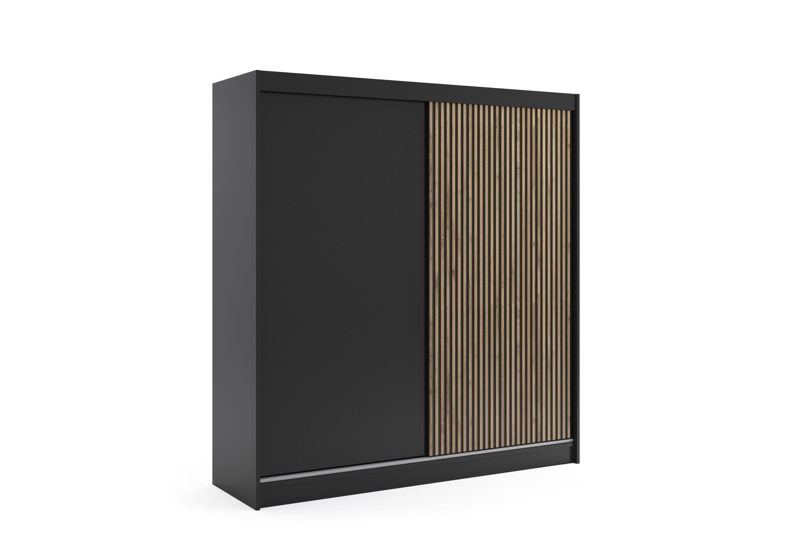 KLEIDERSCHRANK VILAN mit Lamel - 200 cm - Schwarz|Eiche Wotan - Eiche Wotan/Schwarz, Holzwerkstoff (200/215/61cm) - ALTDECOR