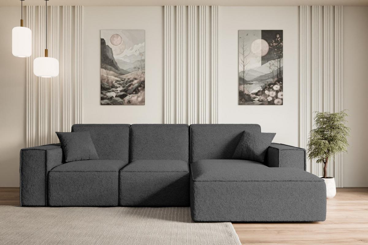 ECKSOFA Ottomane Rechts SERRA-L - 266x169x80 cm Grau Bouclé - Schwarz/Grau, Holzwerkstoff/Kunststoff (266/169cm) - ALTDECOR