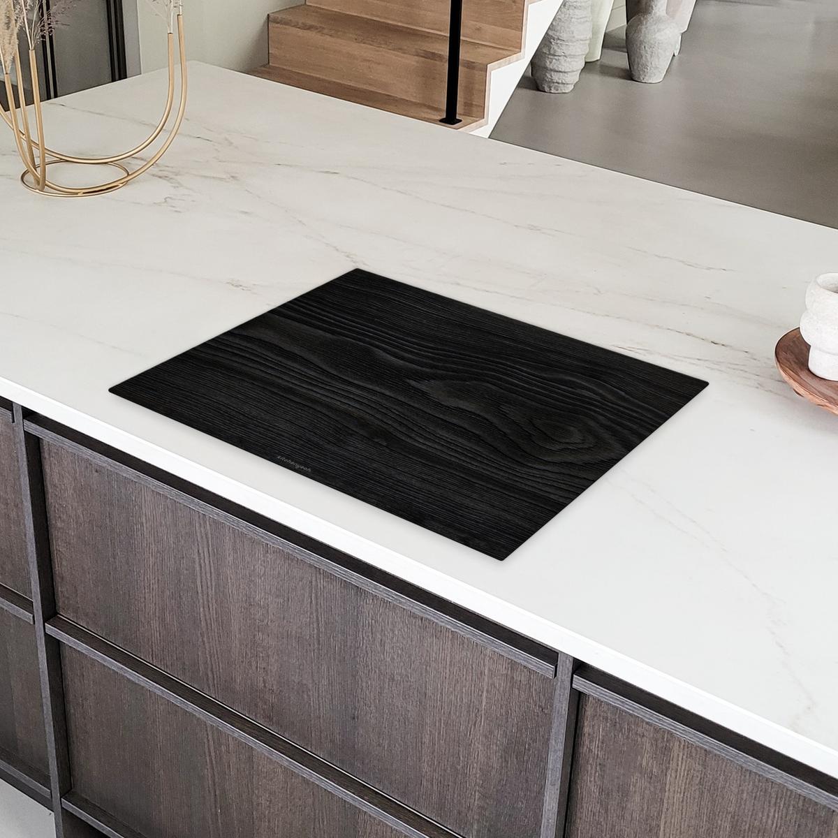 HERDABDECKPLATTE Schwarz - Holzoptik Induktionsmatte 71x52 cm - Schwarz, Kunststoff (71/52/0.2cm) - MuchoWow