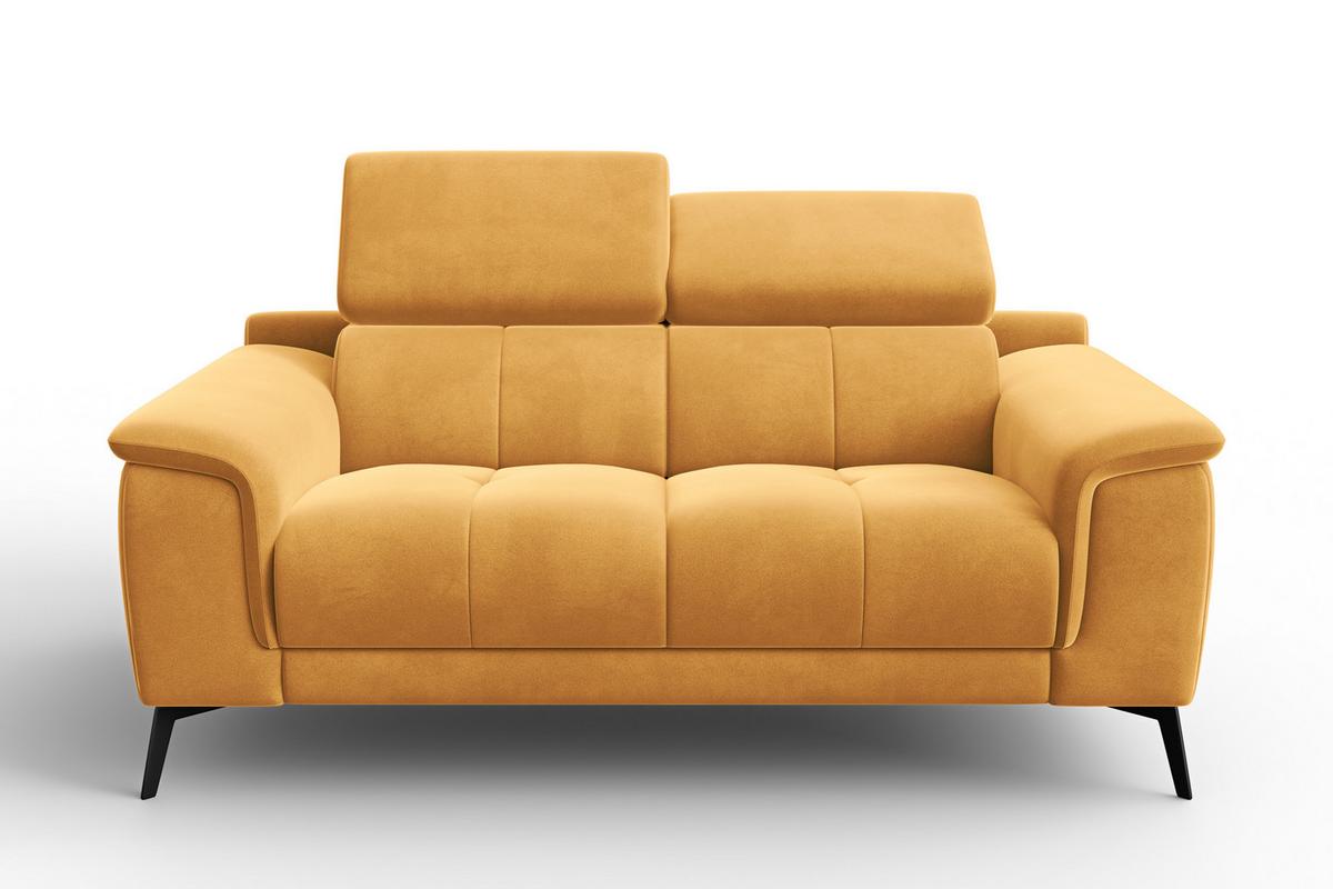 SOFA FIERO 2-Sitzer, Gelber Veloursstoff - Gelb/Schwarz, Holz/Textil (170/82/103cm) - Courtois Laville